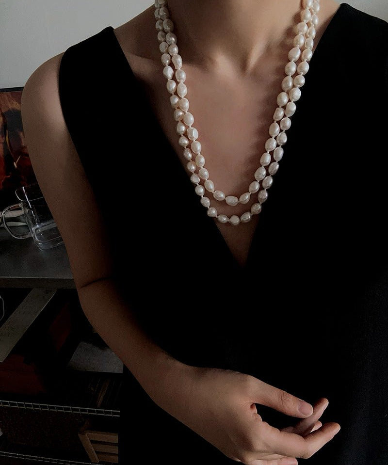 114cm Infinite Wrap Baroque Pearl Necklace - Versatile Natural Freshwater Pearl Chain - floysun