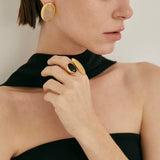 Art Design Rutilated Quartz Black Onyx Open Adjustable Ring