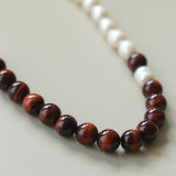 Autumn Whisper Natural Pearl & Red Tiger Eye & Wood Grain Stone Necklace