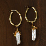 2 - in - 1 Detachable Baroque Pearl Lily Earrings - Vintage 18K Gold Hoop with Pearl Drop - floysun