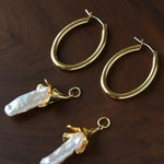 2 - in - 1 Detachable Baroque Pearl Lily Earrings - Vintage 18K Gold Hoop with Pearl Drop - floysun