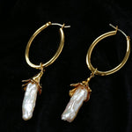 2 - in - 1 Detachable Baroque Pearl Lily Earrings - Vintage 18K Gold Hoop with Pearl Drop - floysun