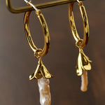 2 - in - 1 Detachable Baroque Pearl Lily Earrings - Vintage 18K Gold Hoop with Pearl Drop - floysun