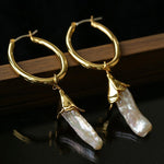 2 - in - 1 Detachable Baroque Pearl Lily Earrings - Vintage 18K Gold Hoop with Pearl Drop - floysun