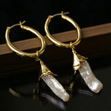 2 - in - 1 Detachable Baroque Pearl Lily Earrings - Vintage 18K Gold Hoop with Pearl Drop - floysun