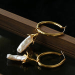 2 - in - 1 Detachable Baroque Pearl Lily Earrings - Vintage 18K Gold Hoop with Pearl Drop - floysun