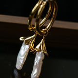2 - in - 1 Detachable Baroque Pearl Lily Earrings - Vintage 18K Gold Hoop with Pearl Drop - floysun