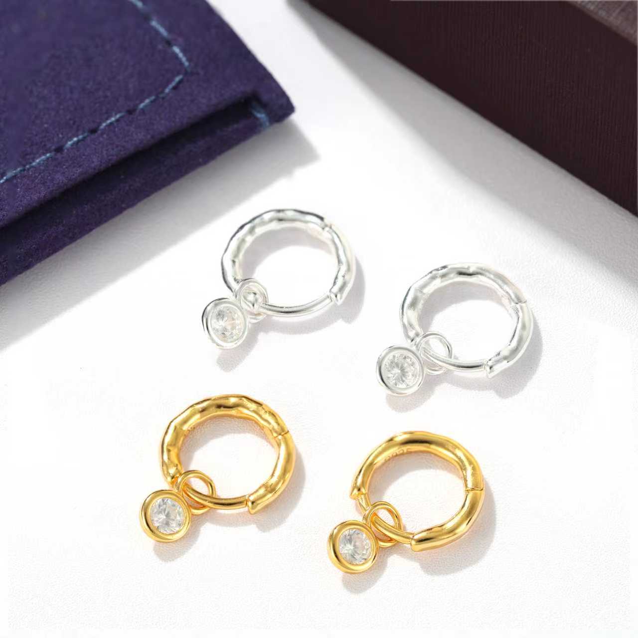 2 - in - 1 Detachable Solitaire Huggie Earrings - Petite 925 Sterling Silver Small Hoop - floysun