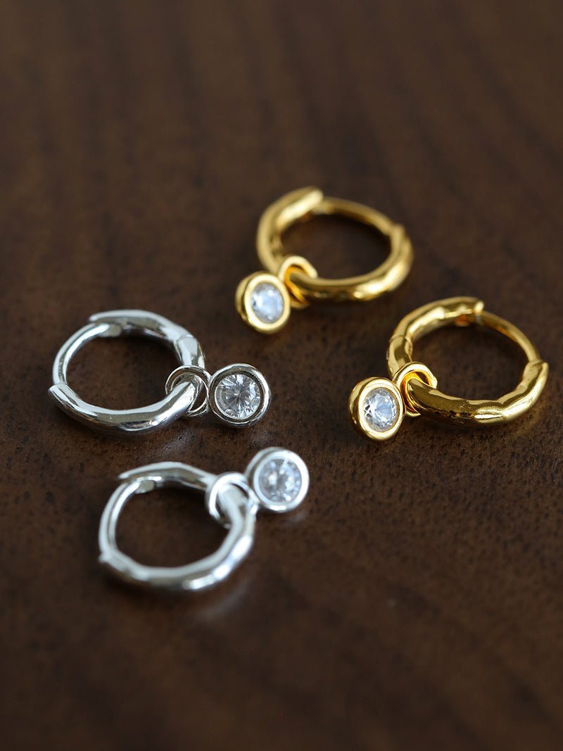 2 - in - 1 Detachable Solitaire Huggie Earrings - Petite 925 Sterling Silver Small Hoop - floysun