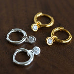 2 - in - 1 Detachable Solitaire Huggie Earrings - Petite 925 Sterling Silver Small Hoop - floysun