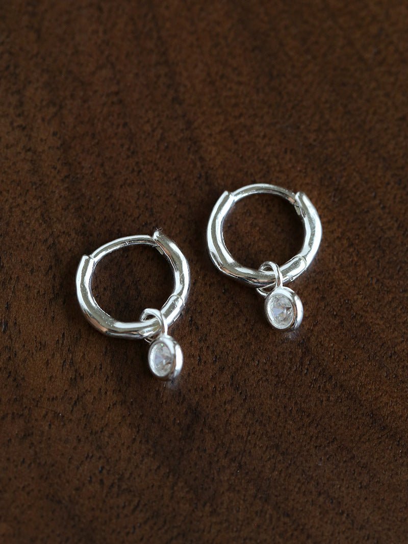 2 - in - 1 Detachable Solitaire Huggie Earrings - Petite 925 Sterling Silver Small Hoop - floysun