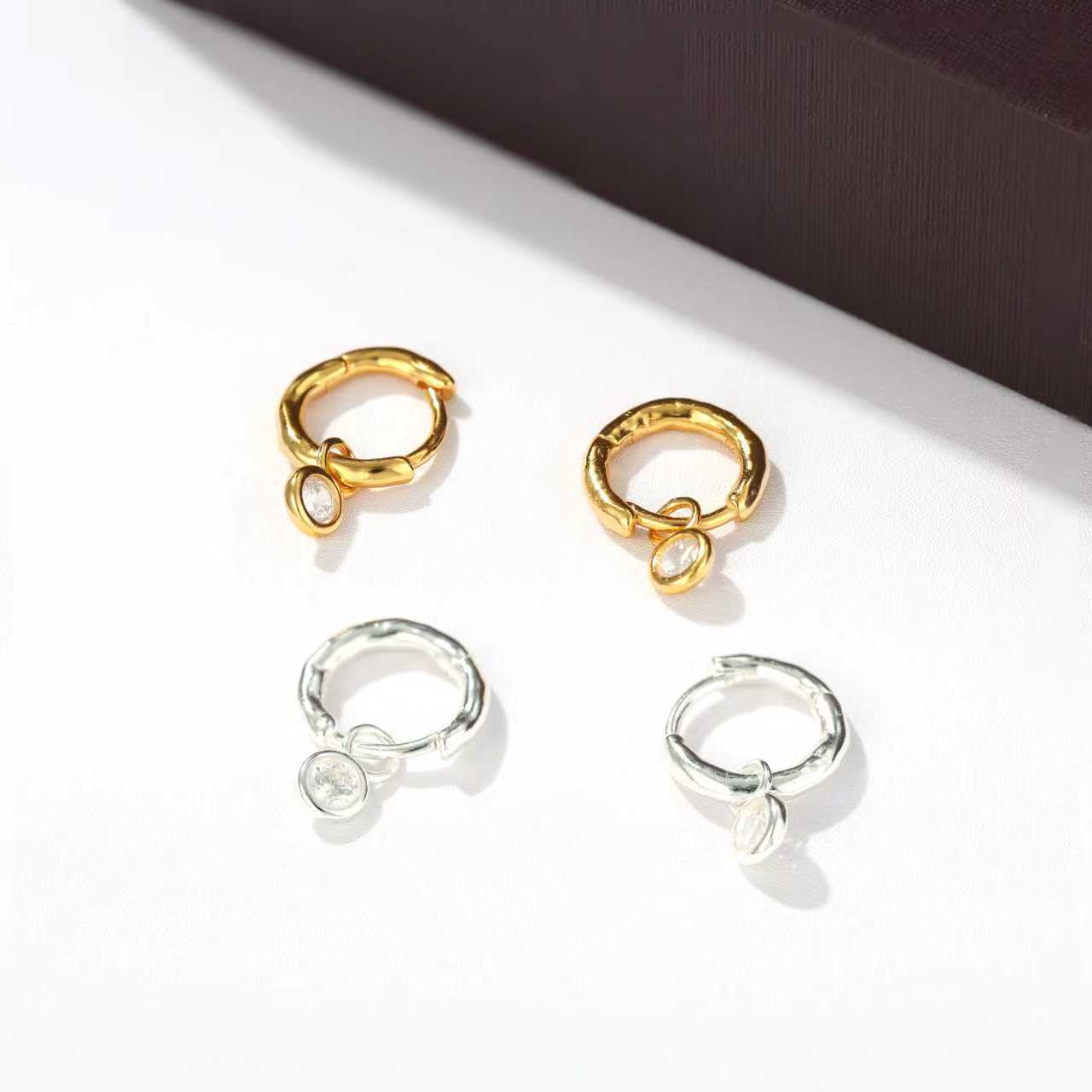2 - in - 1 Detachable Solitaire Huggie Earrings - Petite 925 Sterling Silver Small Hoop - floysun