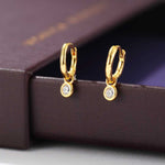 2 - in - 1 Detachable Solitaire Huggie Earrings - Petite 925 Sterling Silver Small Hoop - floysun