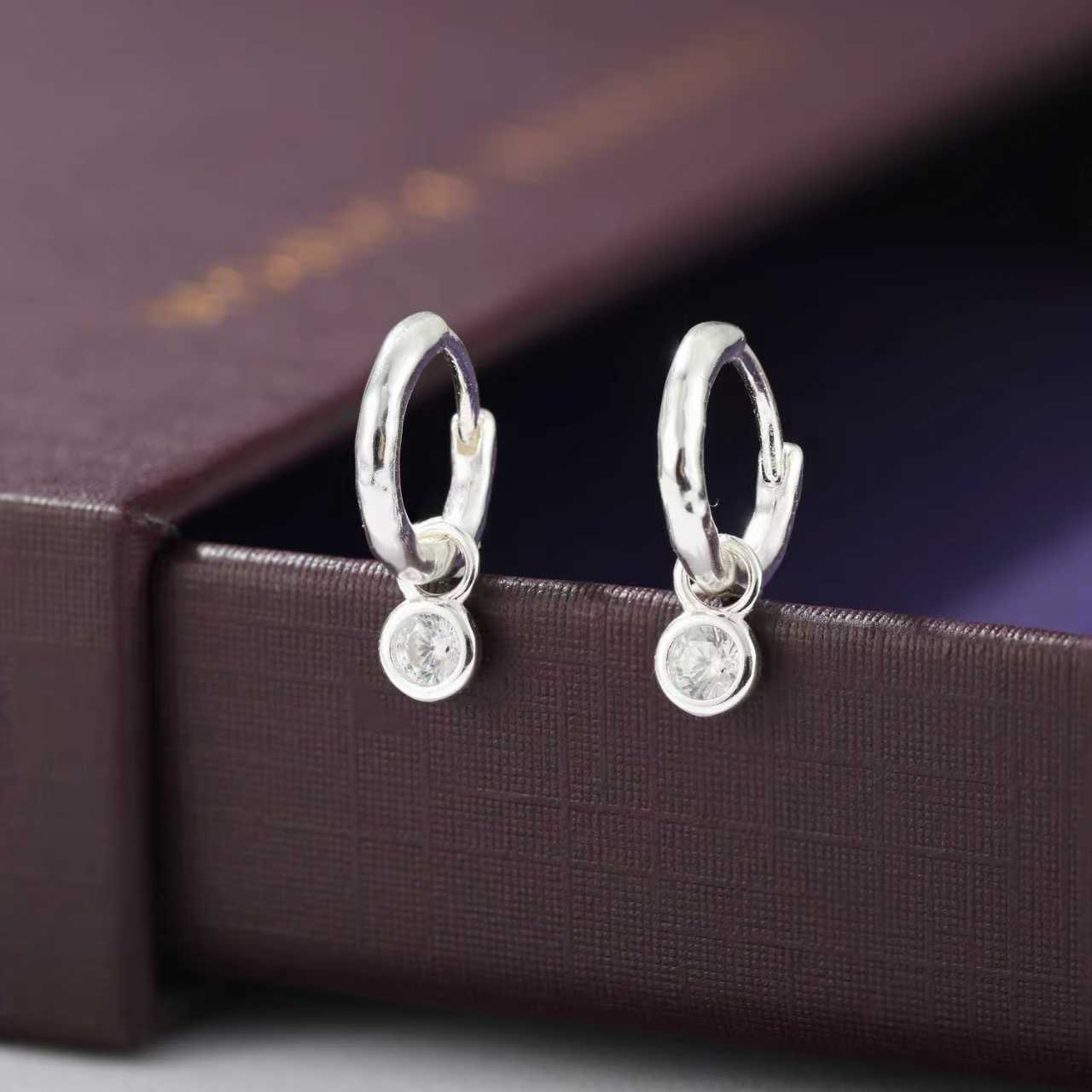 2 - in - 1 Detachable Solitaire Huggie Earrings - Petite 925 Sterling Silver Small Hoop - floysun