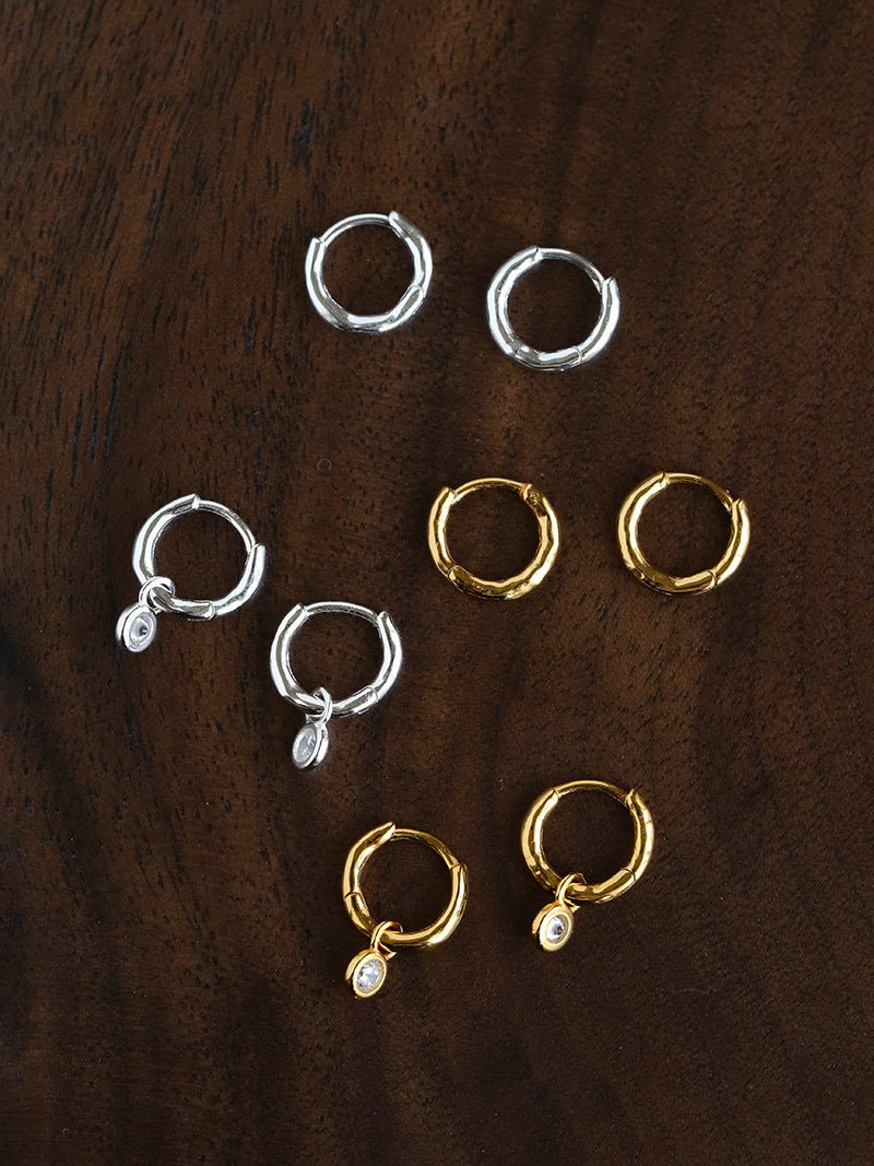 2 - in - 1 Detachable Solitaire Huggie Earrings - Petite 925 Sterling Silver Small Hoop - floysun
