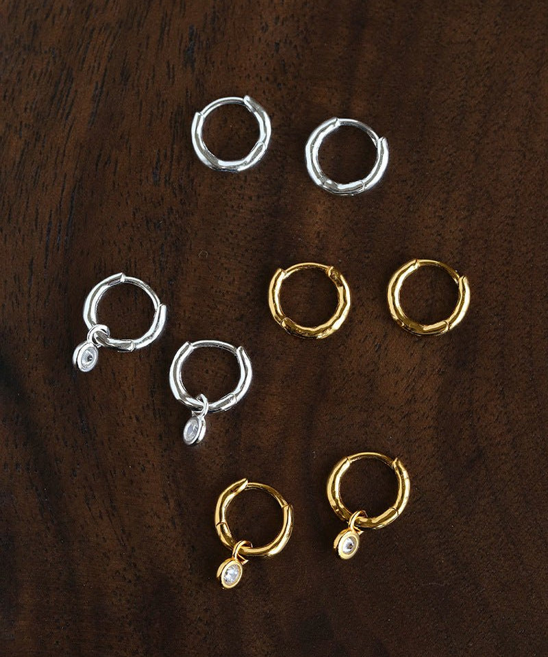 2 - in - 1 Detachable Solitaire Huggie Earrings - Petite 925 Sterling Silver Small Hoop - floysun