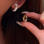2 - in - 1 Reversible Enamel C - Hoop Earrings - Handcrafted S925 Silver 18K Gold Plated Huggies - floysun