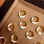 2 - in - 1 Reversible Enamel C - Hoop Earrings - Handcrafted S925 Silver 18K Gold Plated Huggies - floysun
