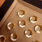 2 - in - 1 Reversible Enamel C - Hoop Earrings - Handcrafted S925 Silver 18K Gold Plated Huggies - floysun