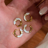 2 - in - 1 Reversible Enamel C - Hoop Earrings - Handcrafted S925 Silver 18K Gold Plated Huggies - floysun