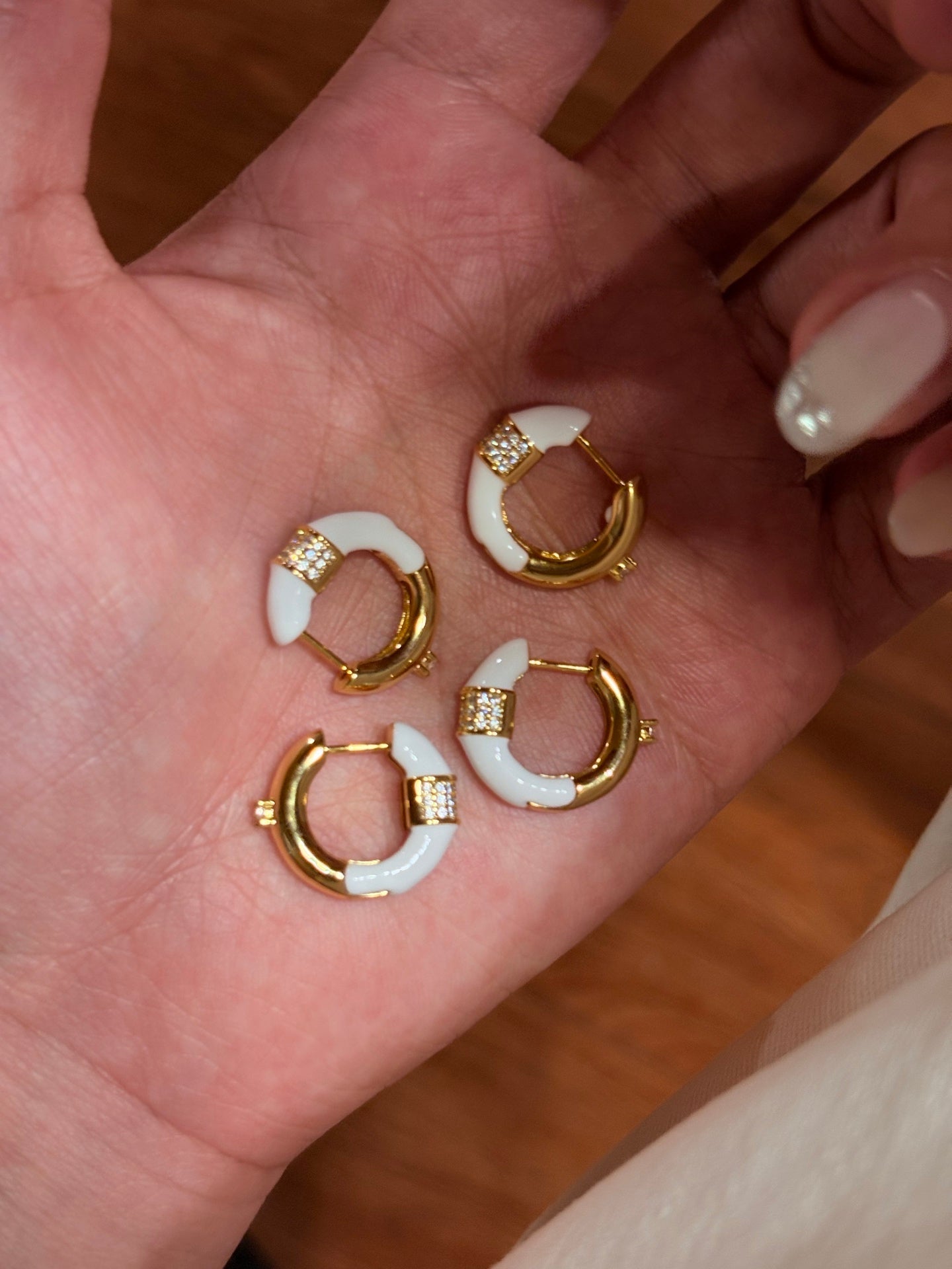 2 - in - 1 Reversible Enamel C - Hoop Earrings - Handcrafted S925 Silver 18K Gold Plated Huggies - floysun