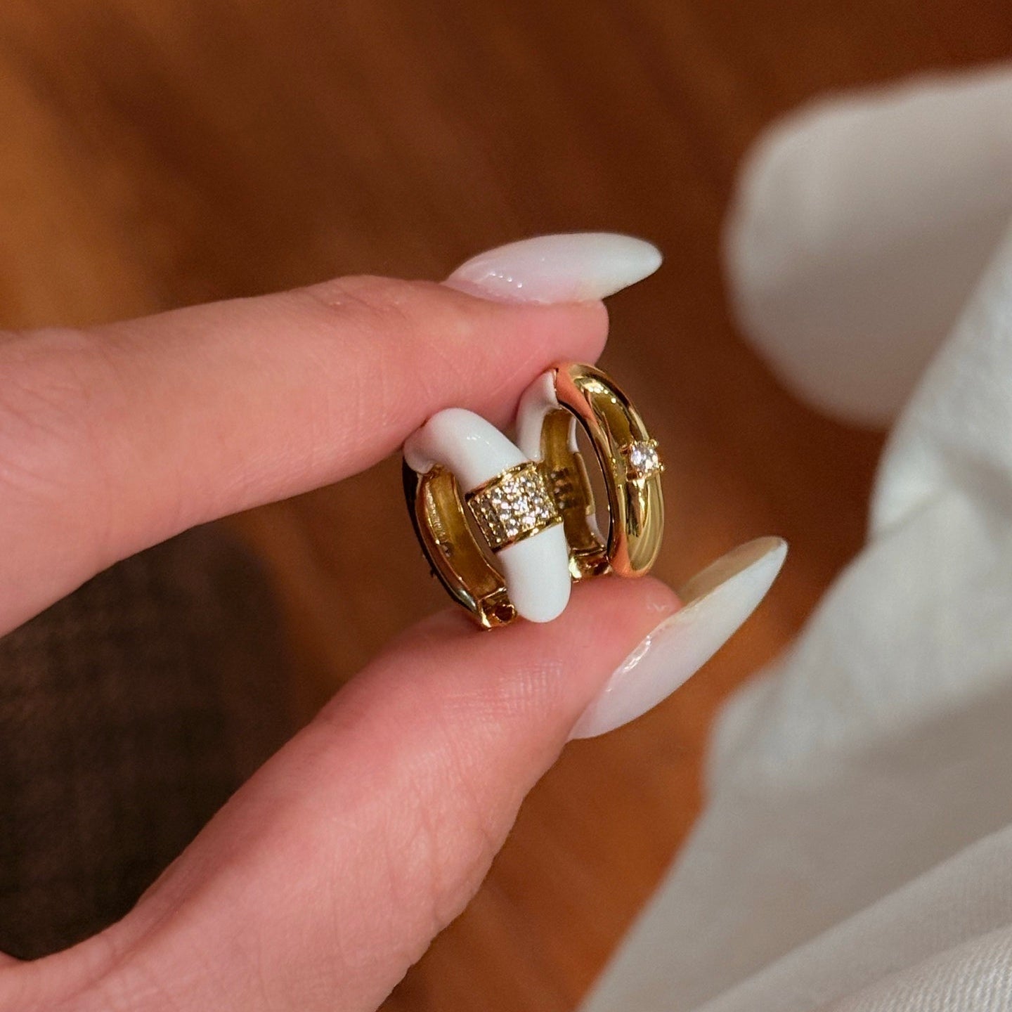 2 - in - 1 Reversible Enamel C - Hoop Earrings - Handcrafted S925 Silver 18K Gold Plated Huggies - floysun