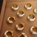 2 - in - 1 Reversible Enamel C - Hoop Earrings - Handcrafted S925 Silver 18K Gold Plated Huggies - floysun
