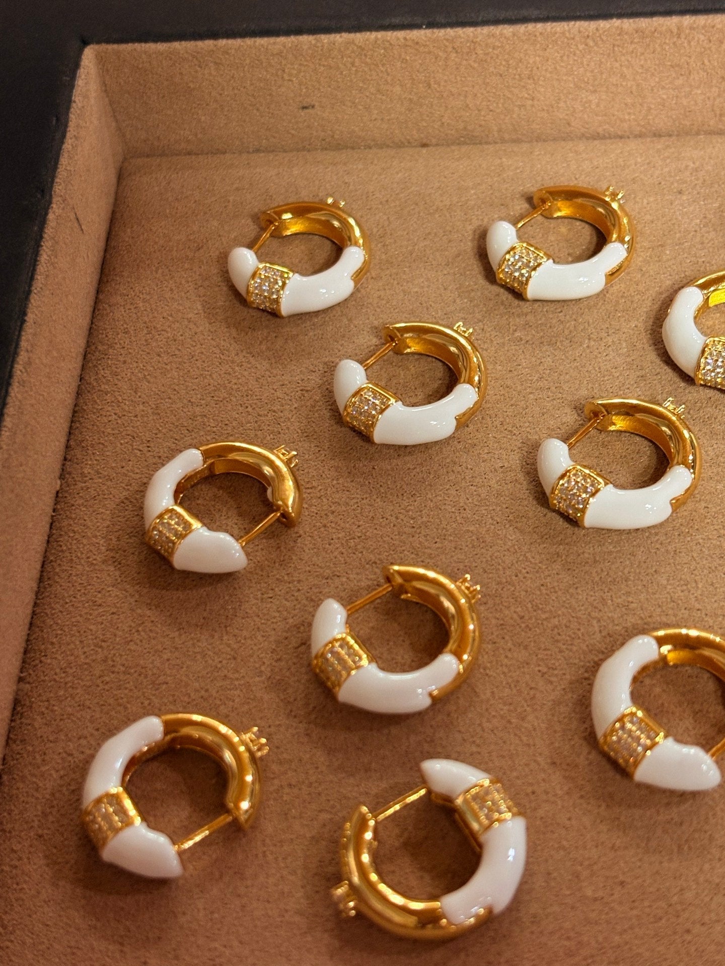 2 - in - 1 Reversible Enamel C - Hoop Earrings - Handcrafted S925 Silver 18K Gold Plated Huggies - floysun