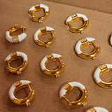 2 - in - 1 Reversible Enamel C - Hoop Earrings - Handcrafted S925 Silver 18K Gold Plated Huggies - floysun