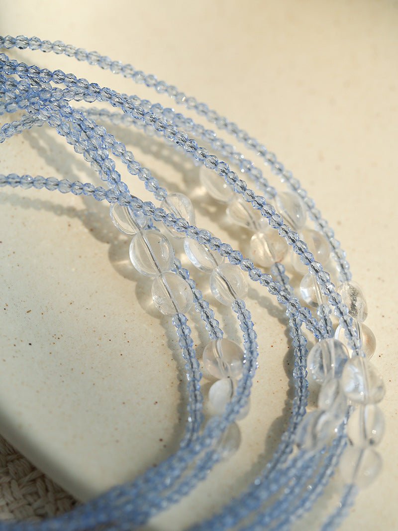 216cm Multi - Way Clear Quartz & Blue Crystal Wrap Necklace - floysun