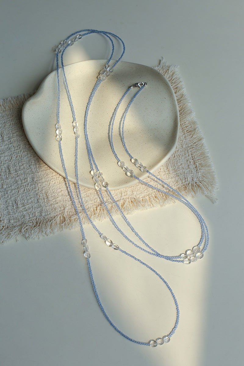 216cm Multi - Way Clear Quartz & Blue Crystal Wrap Necklace - floysun