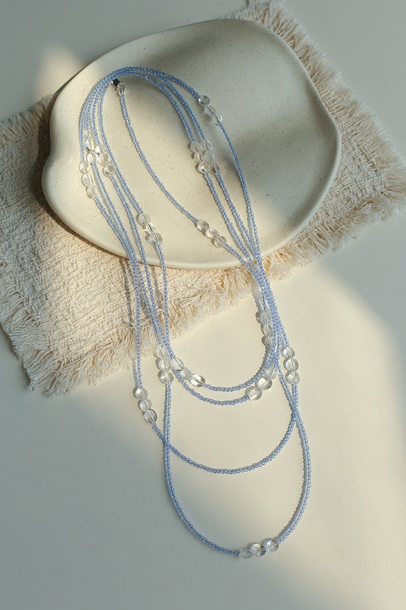 216cm Multi - Way Clear Quartz & Blue Crystal Wrap Necklace - floysun