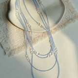 216cm Multi - Way Clear Quartz & Blue Crystal Wrap Necklace - floysun