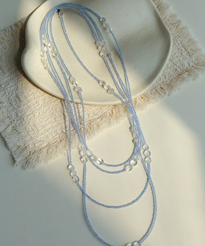 216cm Multi - Way Clear Quartz & Blue Crystal Wrap Necklace - floysun