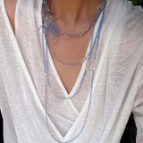 216cm Multi - Way Clear Quartz & Blue Crystal Wrap Necklace - floysun