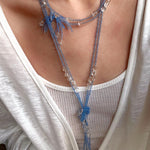 216cm Multi - Way Clear Quartz & Blue Crystal Wrap Necklace - floysun