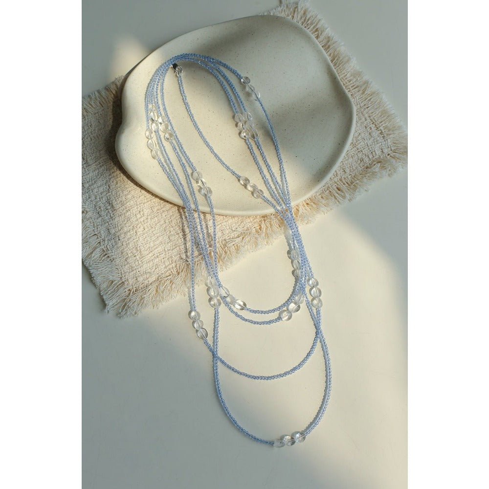 216cm Multi-Way Clear Quartz & Blue Crystal Wrap Necklace - floysun