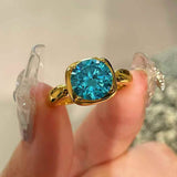 Cushion Bezel Set Synthetic Aquamarine Solitaire Ring