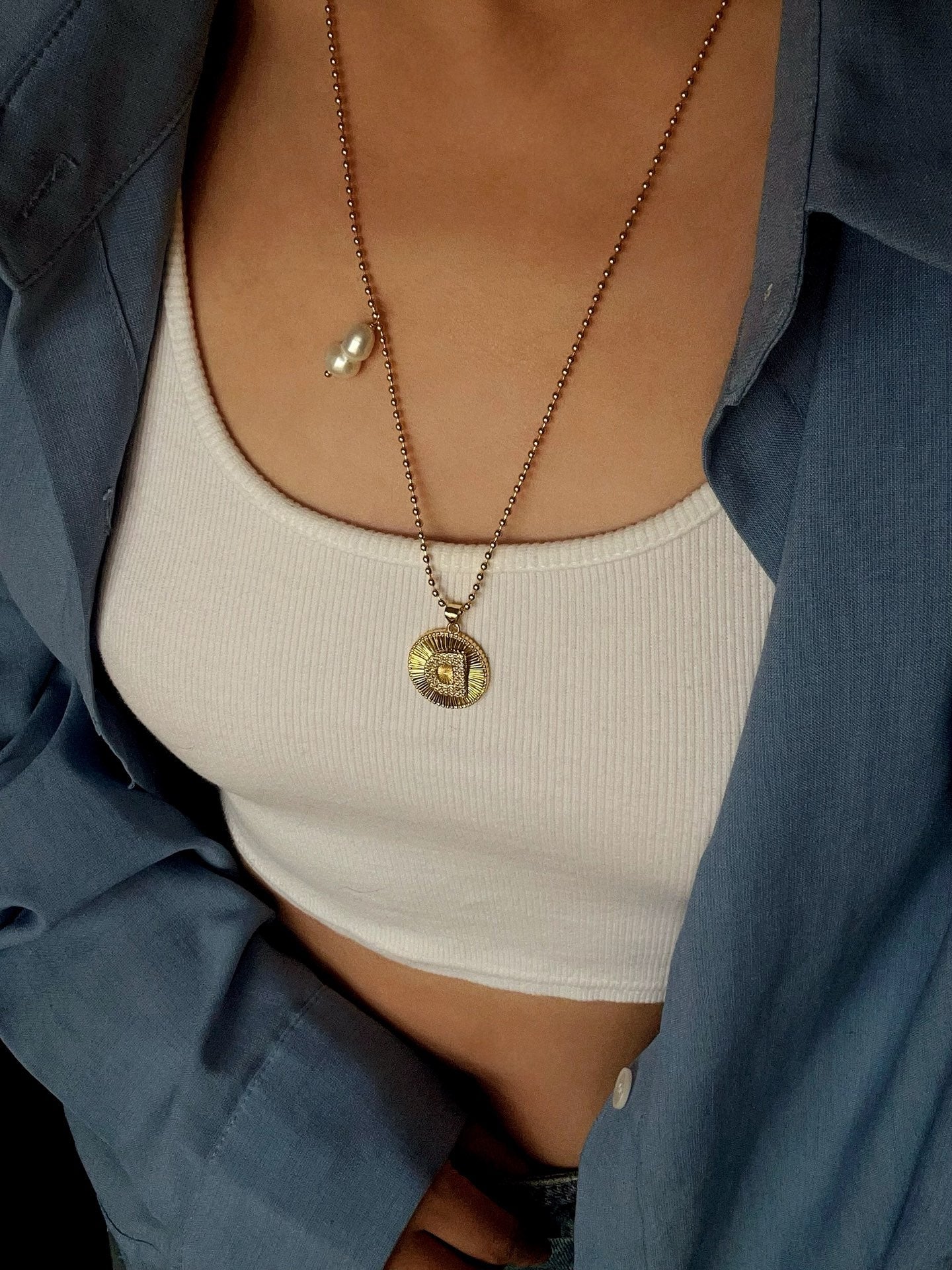 26 Initial Coin Pearl Long Necklace - floysun