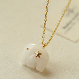 Auspicious Elephant Collection White Jade Elephant Pendant Chian Necklace