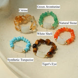 Colorful White Shell Cat‑Head Stretch Beaded Ring