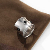 Designer Curved Black Onyx & Deer Antler Stone Band Ring - Wide