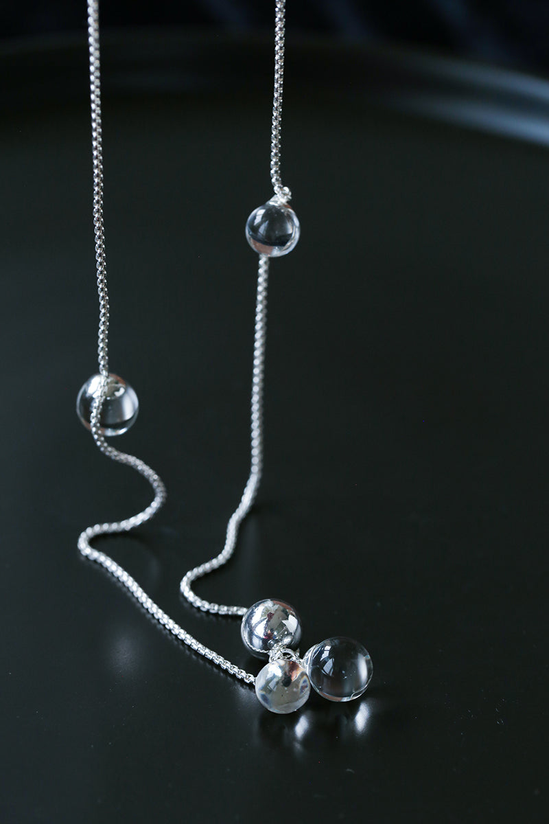 Clear Bubble Glass Cluster Long Necklace - styled view | Floysun