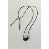 Ebony Wood Clear Crystal Adjustable Leather Cord Long Pendant Necklace