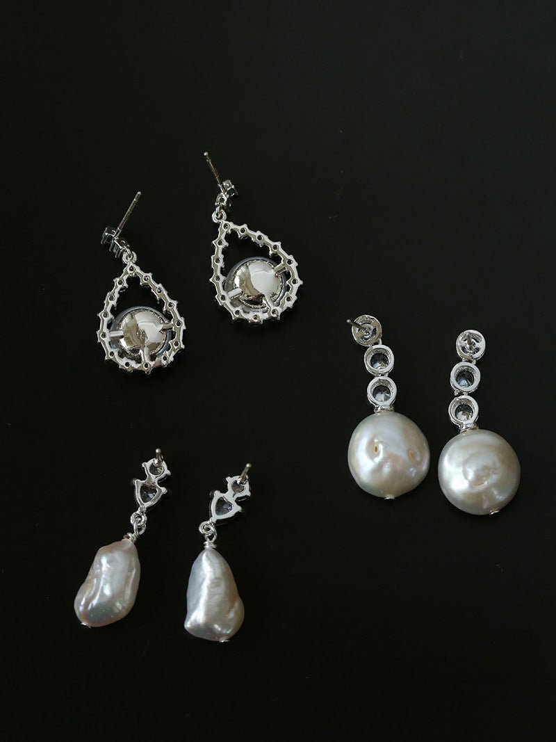 3 Styles Cubic Zirconia Baroque Pearl Drop Earrings - floysun