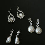 3 Styles Cubic Zirconia Baroque Pearl Drop Earrings - floysun