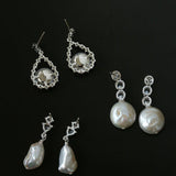 3 Styles Cubic Zirconia Baroque Pearl Drop Earrings - floysun