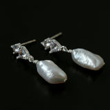 3 Styles Cubic Zirconia Baroque Pearl Drop Earrings - floysun