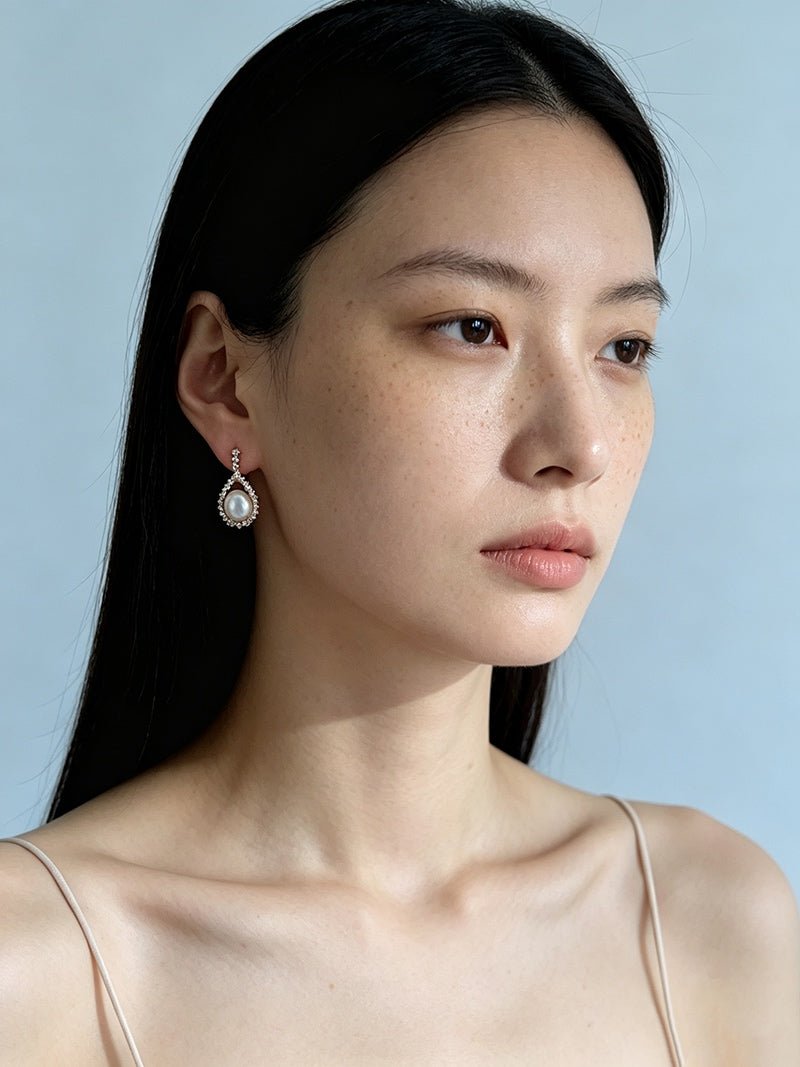 3 Styles Cubic Zirconia Baroque Pearl Drop Earrings - floysun