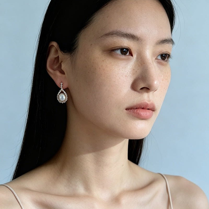3 Styles Cubic Zirconia Baroque Pearl Drop Earrings - floysun